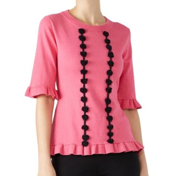 Prabal Gurung Collective "Peony' Pom Pom Cotton/Wool Blend Sweater- Sz. 4 - Picture 1 of 8